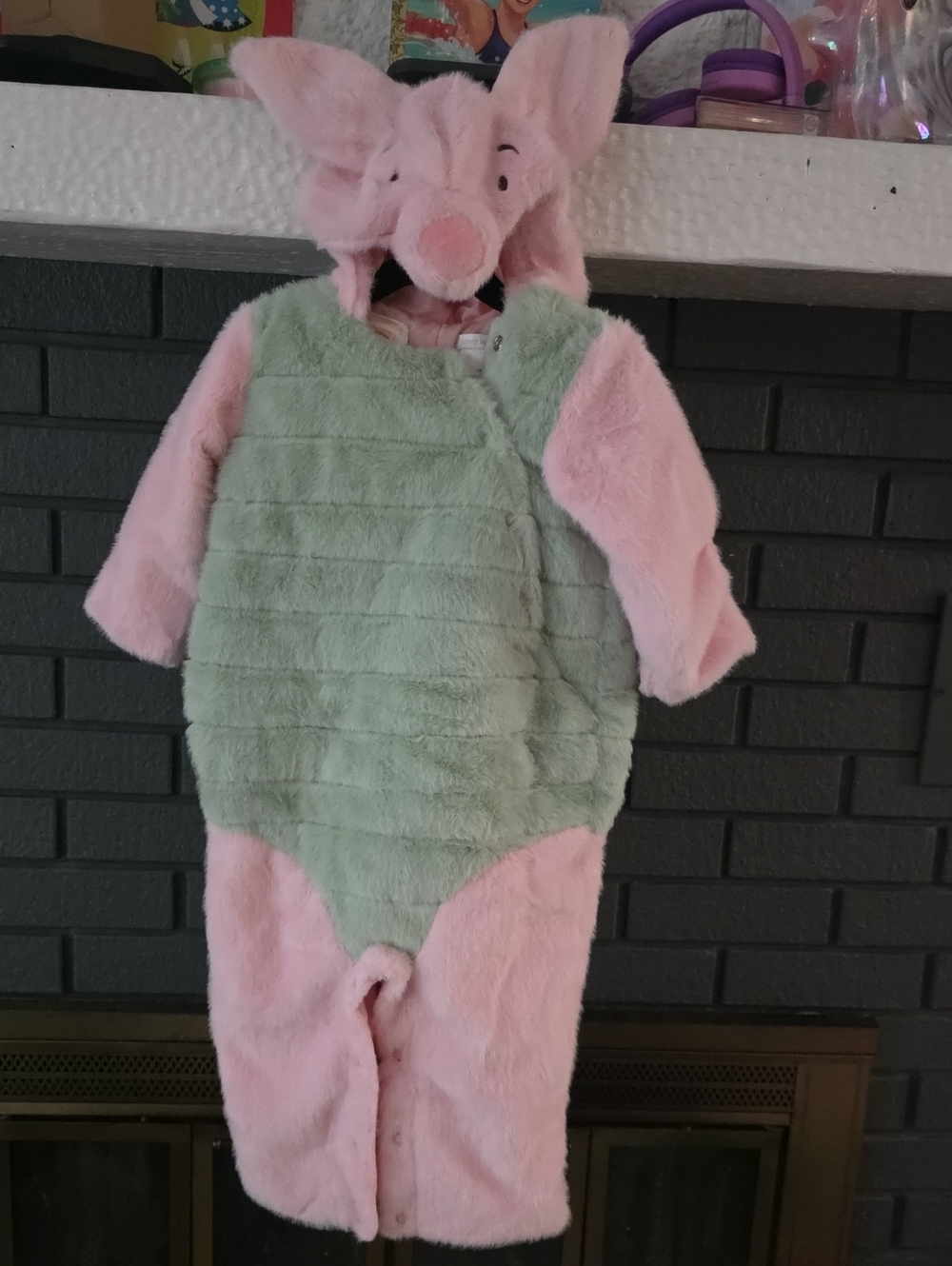 Pottery Barn Kids 12-24 PIGLET Costume Plush Pink&Green With Hooded Face